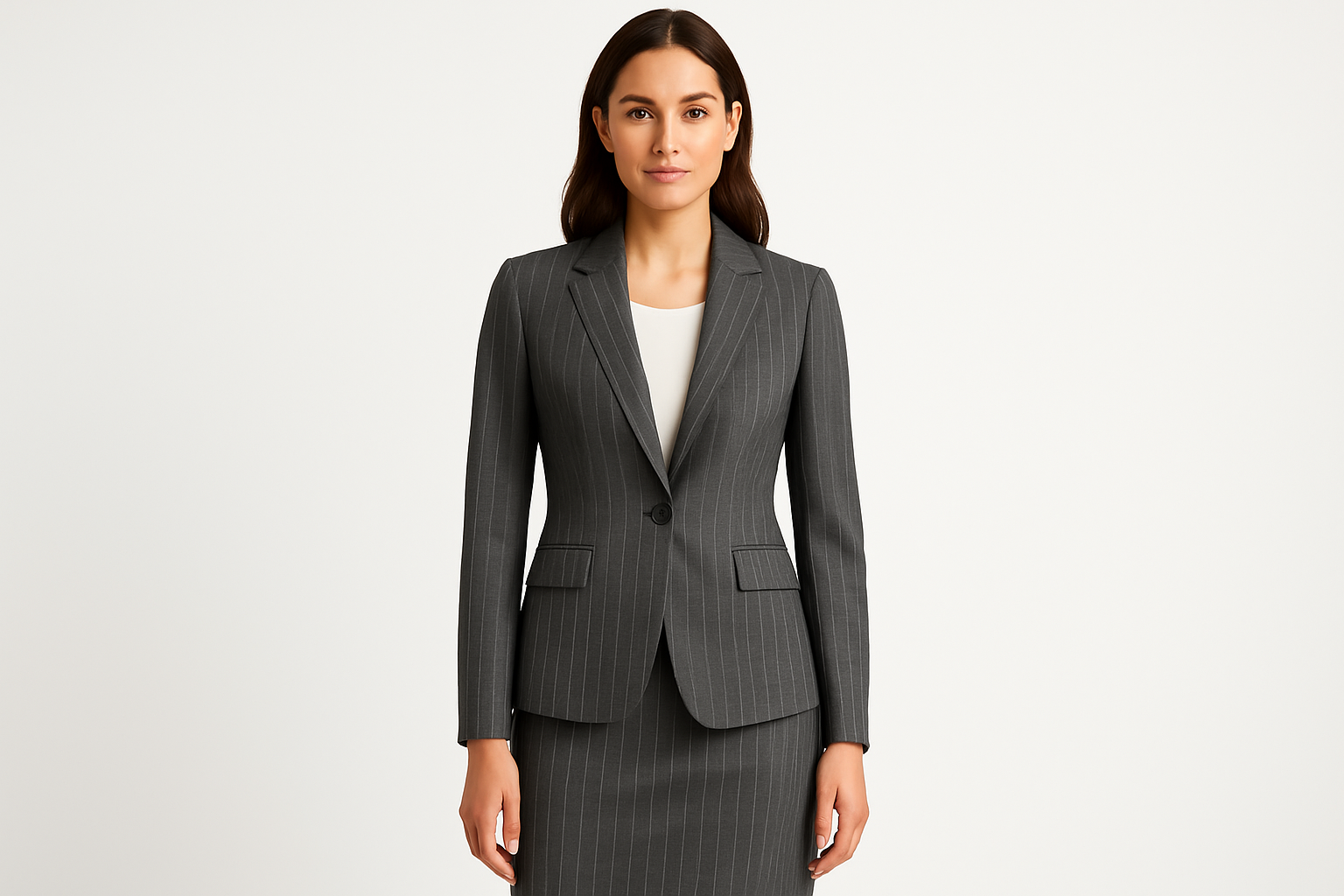 suting for ladies with Italian Stretch Wool Twill Suiting - Grey Stripe