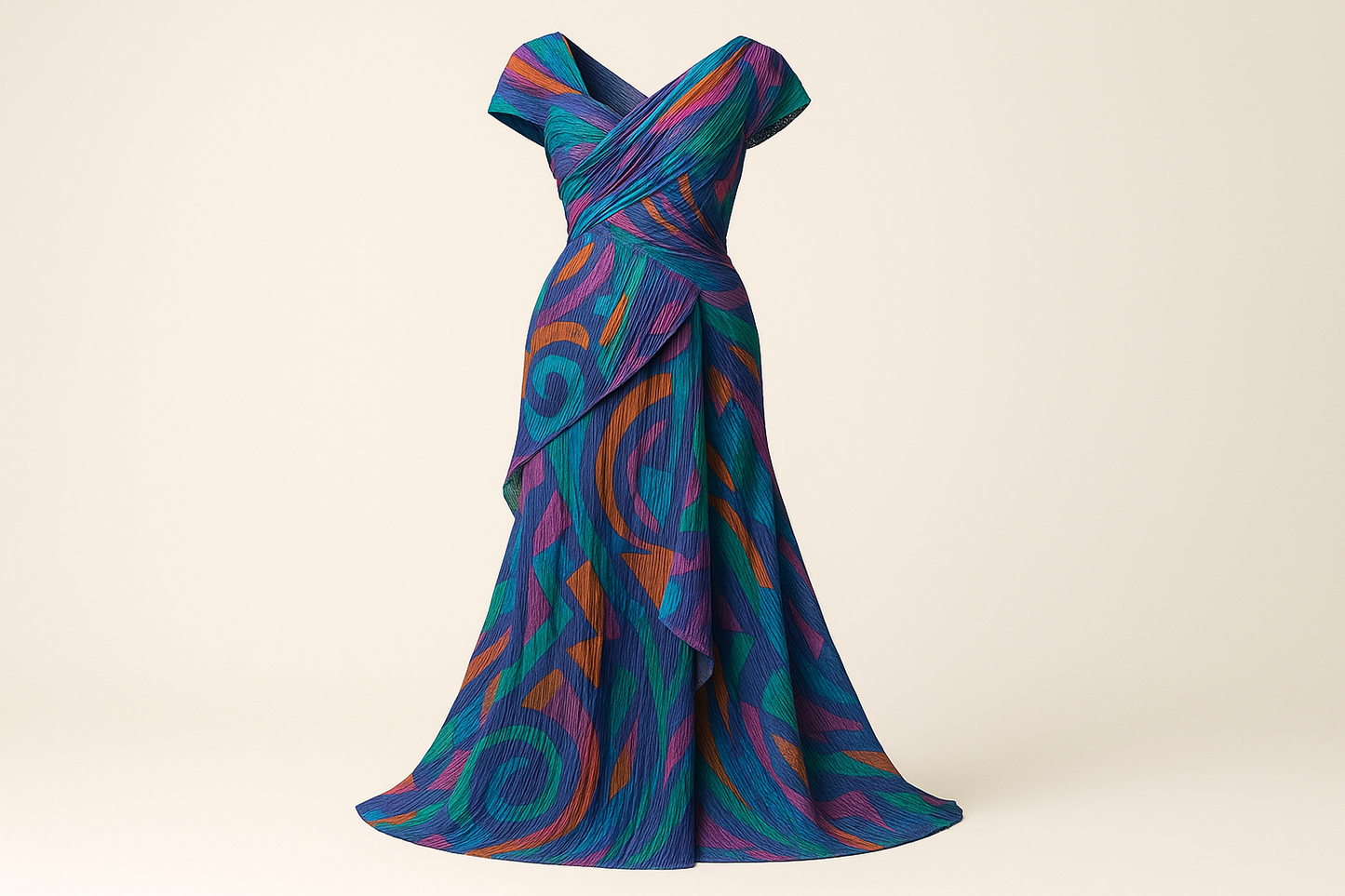 unusual fancy long dress with light background with Micro Pleated Poly - Abstract Multicolor