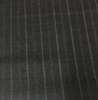 Italian Tropical Stripe Stretch Wool Suiting- Dark Gray / Light Grey
