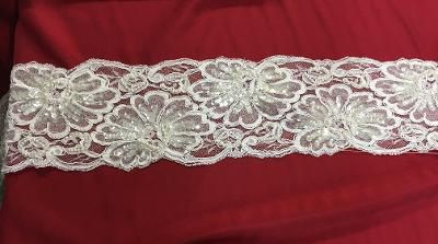 Fancy Beaded Lace Trim - Off White