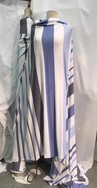 Italian Rayon Knit Stripe - White/Placid Blue/Navy/Black