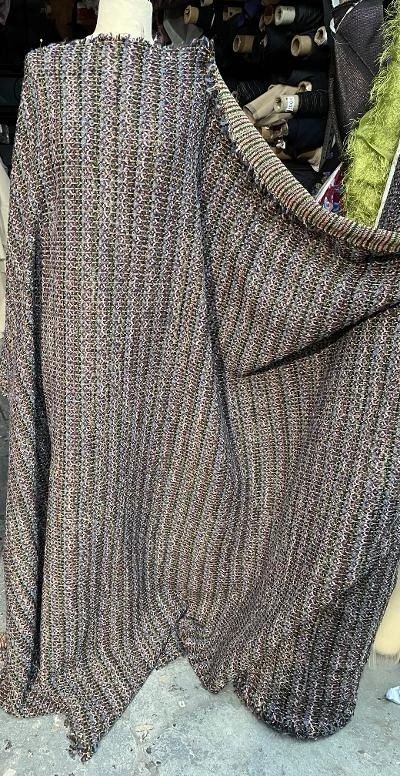 Designer Knitted Wool Blend Boucle - Blue / Navy / Green