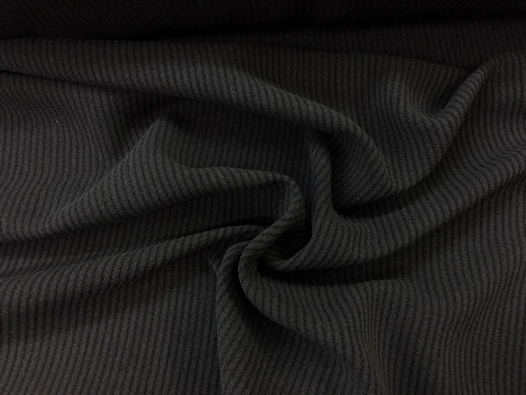 Pinstripe Textured Poly rayon- Charcoal/Black