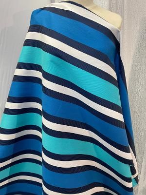 Textured Bold Stripe Poly Cotton - Navy/Blue/White/Aqua