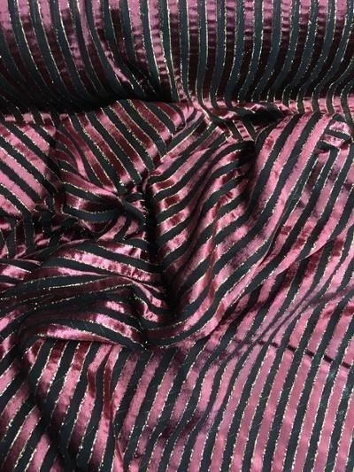 Italian Silk / Rayon Burnout Stripe: Black / Burgundy / Lurex