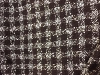 Textured Wool Plaid -White / Brown / Lurex