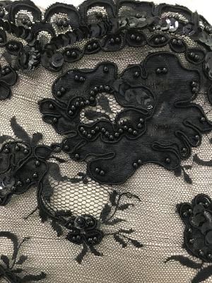 Beadead Floral Embroidery on Mesh- Black