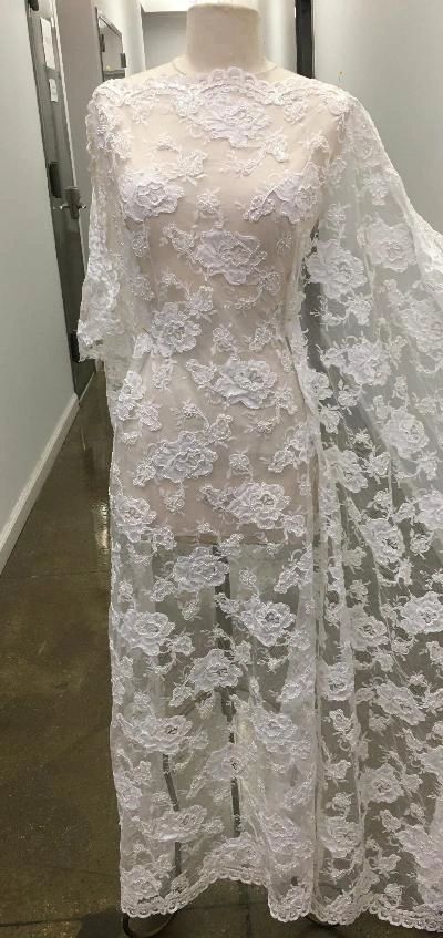 Bridal Beaed Floral Embroidery on Mesh- Off White
