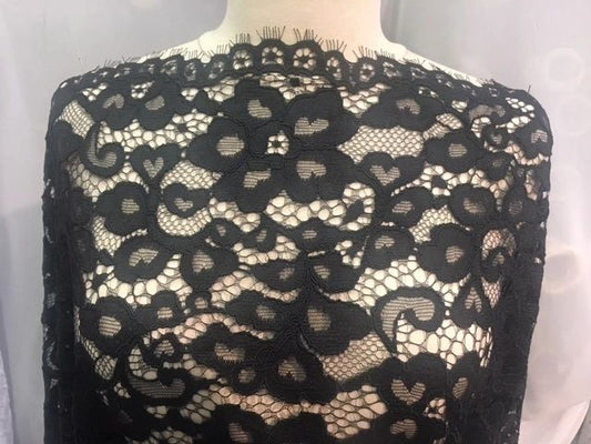 Black Corded Floral Lace Fabric