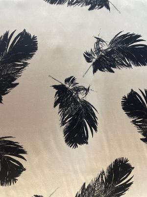 Black & Off-White Feather Print Silk Charmeuse