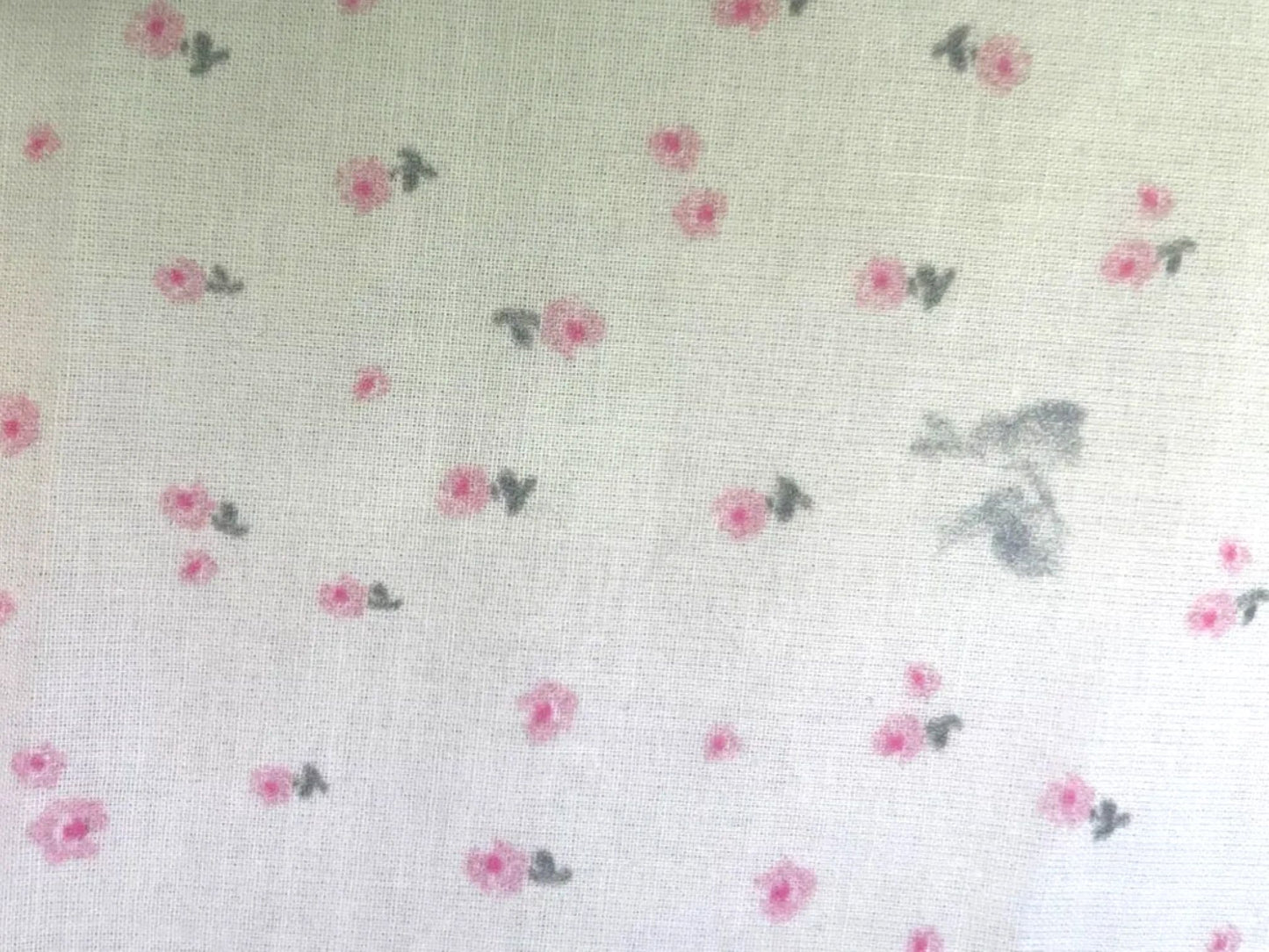 White Pink Grey Flower Printed Cotton Voile
