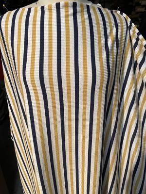 Stripe Ribbed Poly/Rayon Knit- Navy/Mustard/Off White