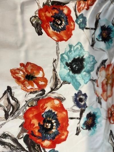 Wide Watercolor Floral Print Silk Georgette