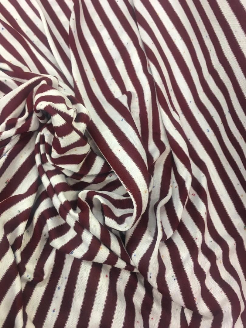 Stripe Rayon Knit- White/Burgundy/Colorful dots