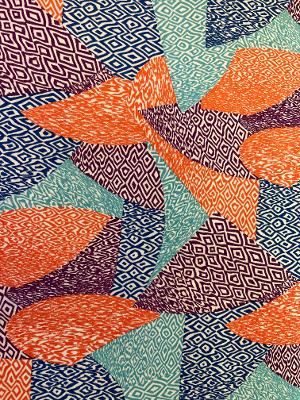 Blue Purple & Orange Geometric Patterned Print Spandex