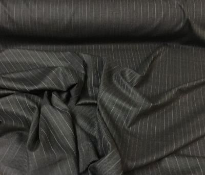Italian Tropical Stripe Stretch Wool Suiting- Dark Gray / Light Grey