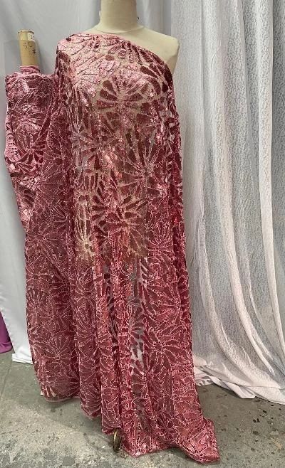 Crochet Lace With Matte Sequins- Mauve