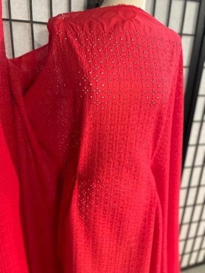 Eyelet Embroidered Cotton Voile - Scarlet Red