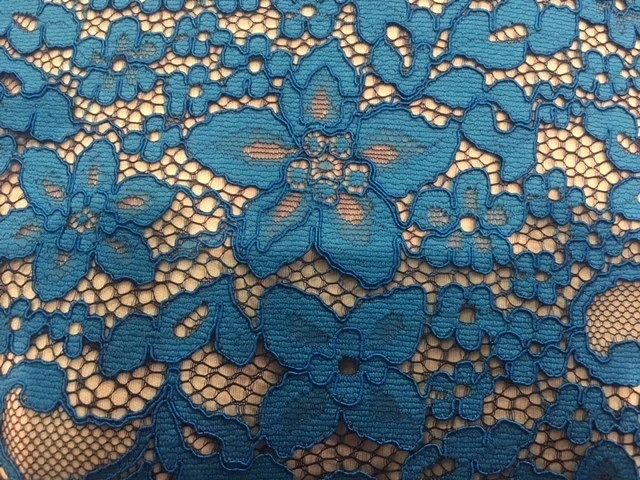 This high-quality novelty lace has beautiful, corded detail framing the edges of the flowers and leaves of its floral design. Scalloped edges on both salvages. An elegant choice for a dress, top, skirt, even an unlined jacket.