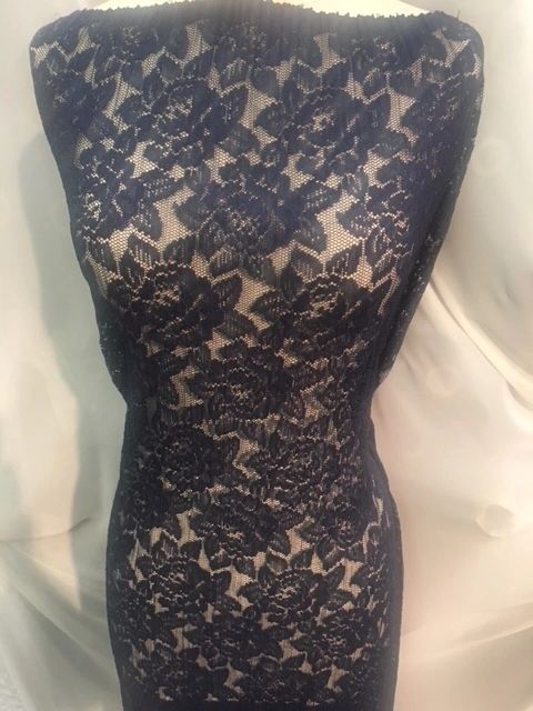 Mini Pleated Floral Lace -Navy