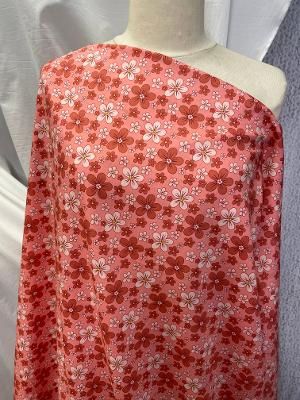 Cotton Floral Print- Pink(Coral)/Off White /Yellow
