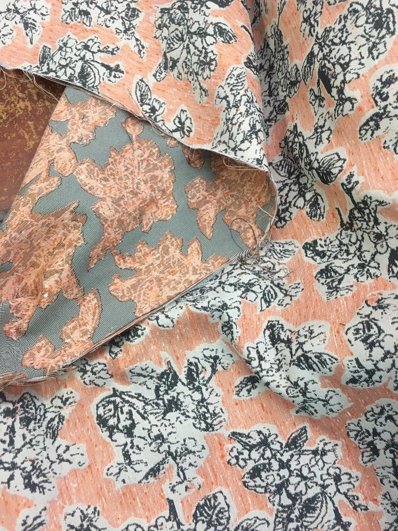 English Floral Jacquard- Coral Pink/White/Charcoal