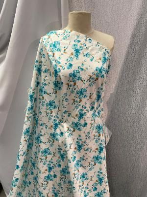 Cotton Floral Print- White/Turquoise/Brown