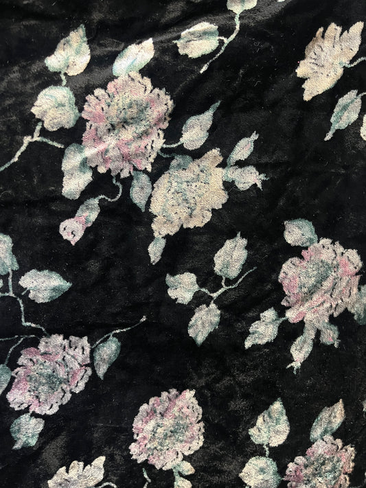 Floral Printed Rayon Velvet - Black, Pink, Green