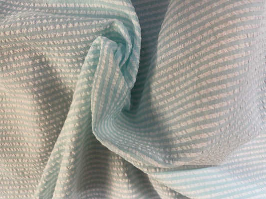 Stripe Seersucker Cotton - Mint Blue and White