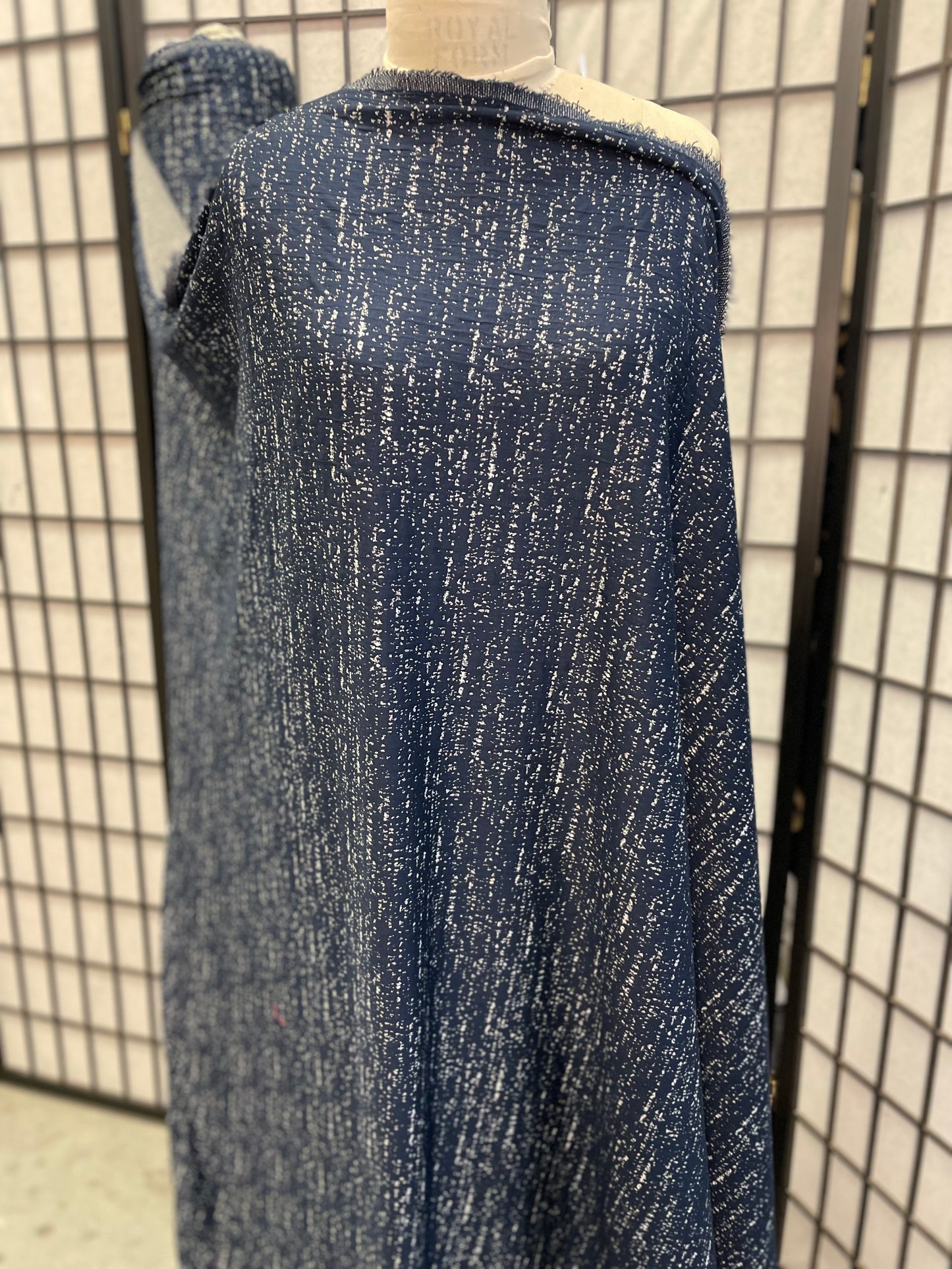 Textured Double Knit Stretch Rayon - Navy / White