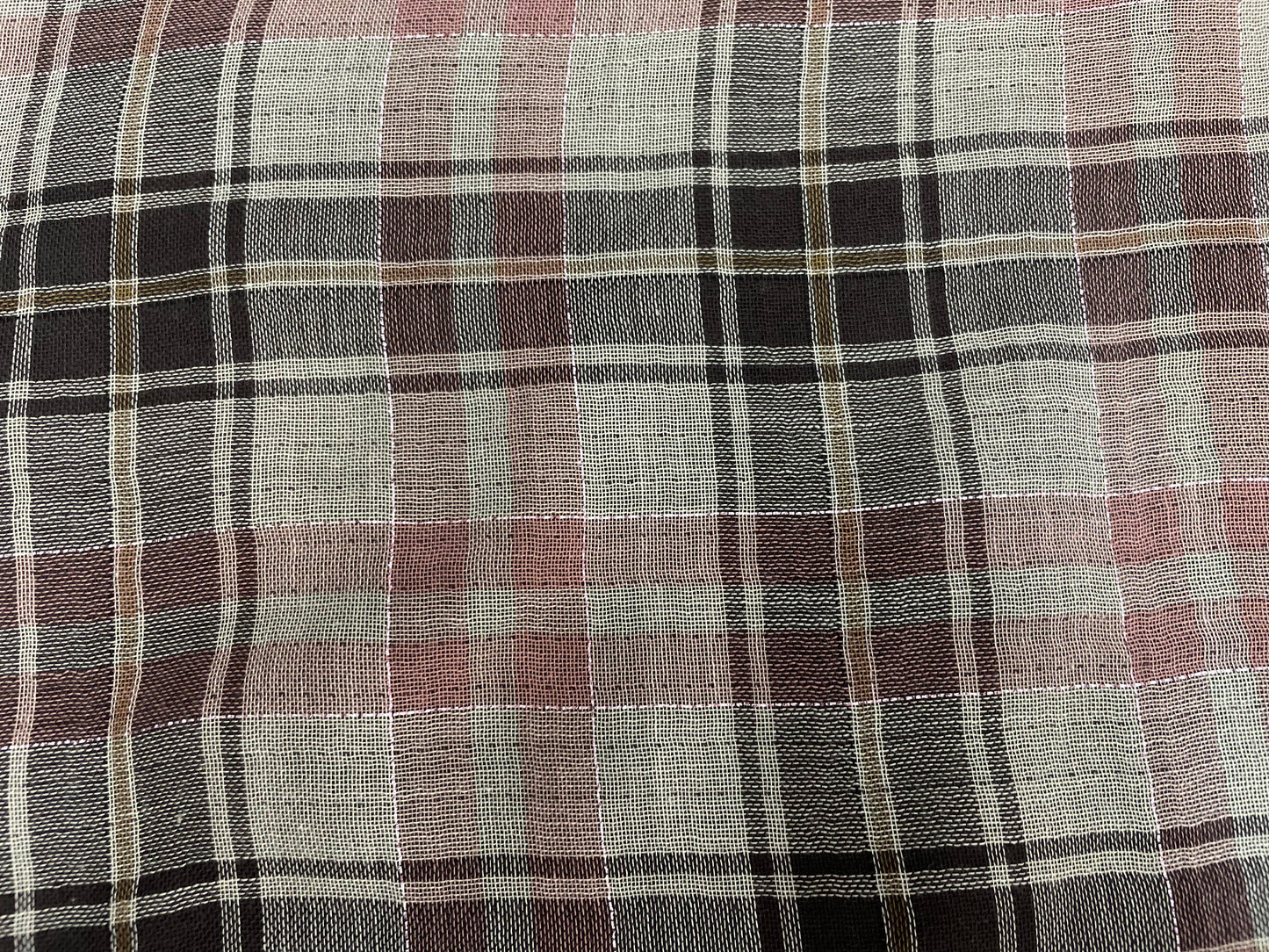 Plaid Print Double Layer Cotton Voile - Grey, Brown and Pink