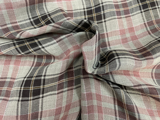 Plaid Print Double Layer Cotton Voile - Grey, Brown and Pink