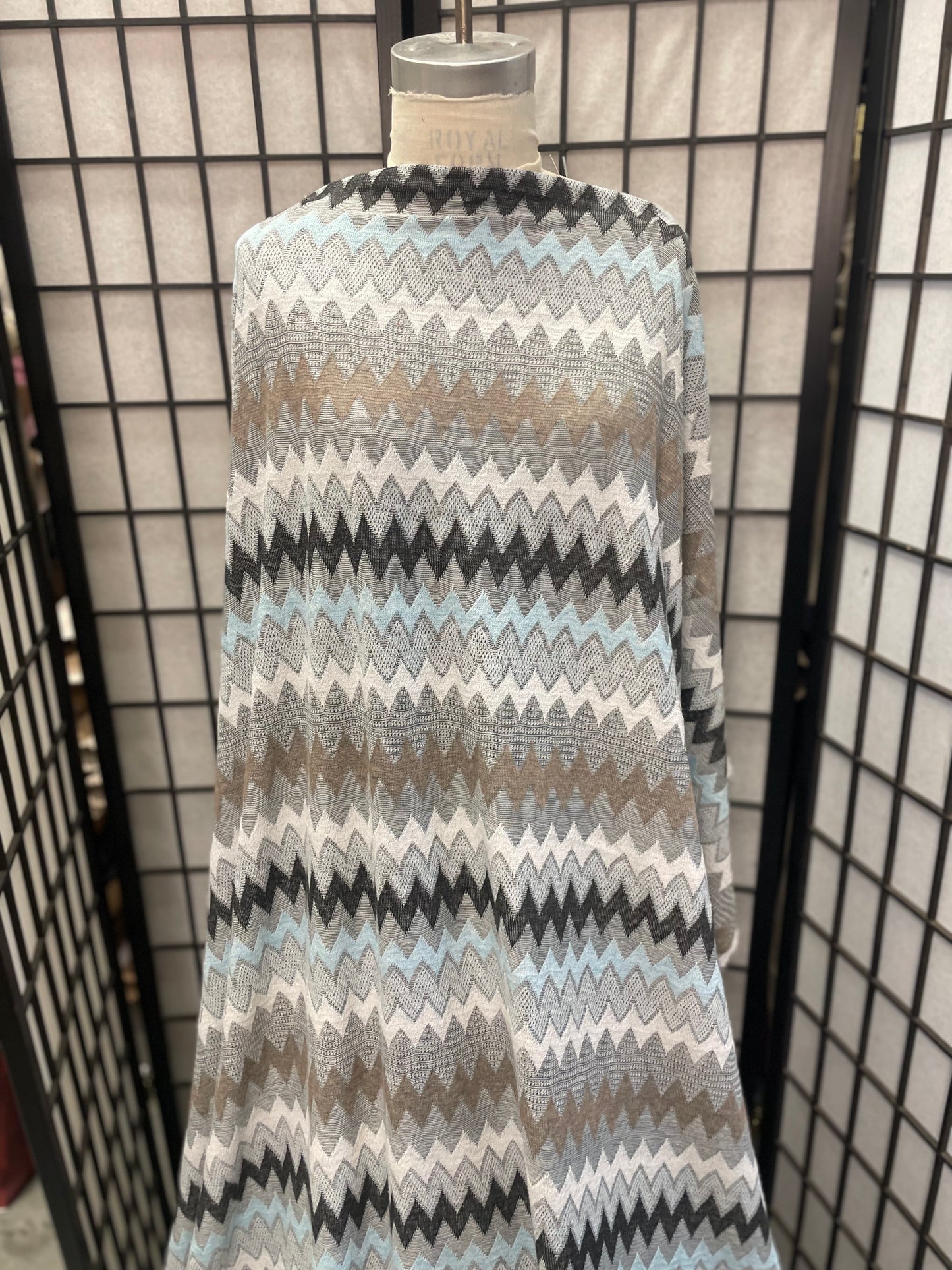 Chevron Poly Sweater Knit - Blue, Grey, White, Tan, Black