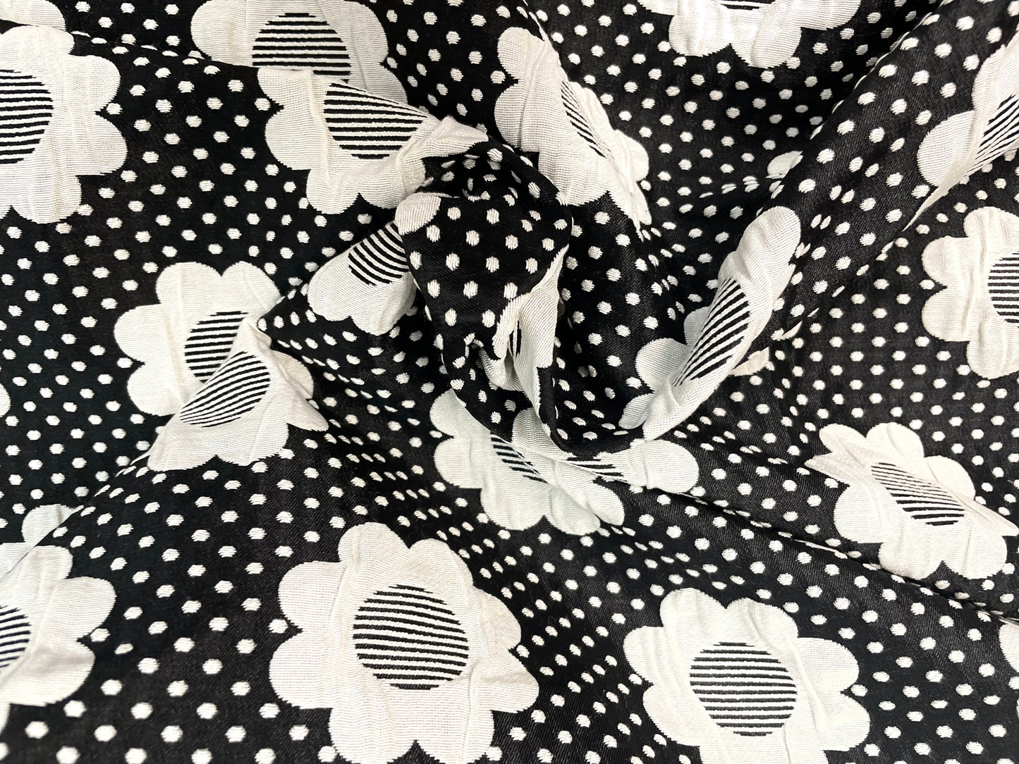 Textured Double Faced Floral Print - Black and White