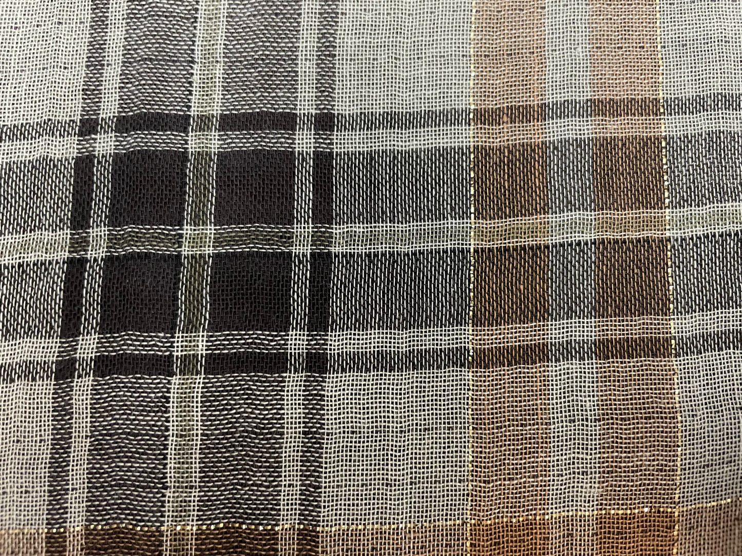 Double Layer Cotton Voile - Plaid - Grey, Brown, Yellow