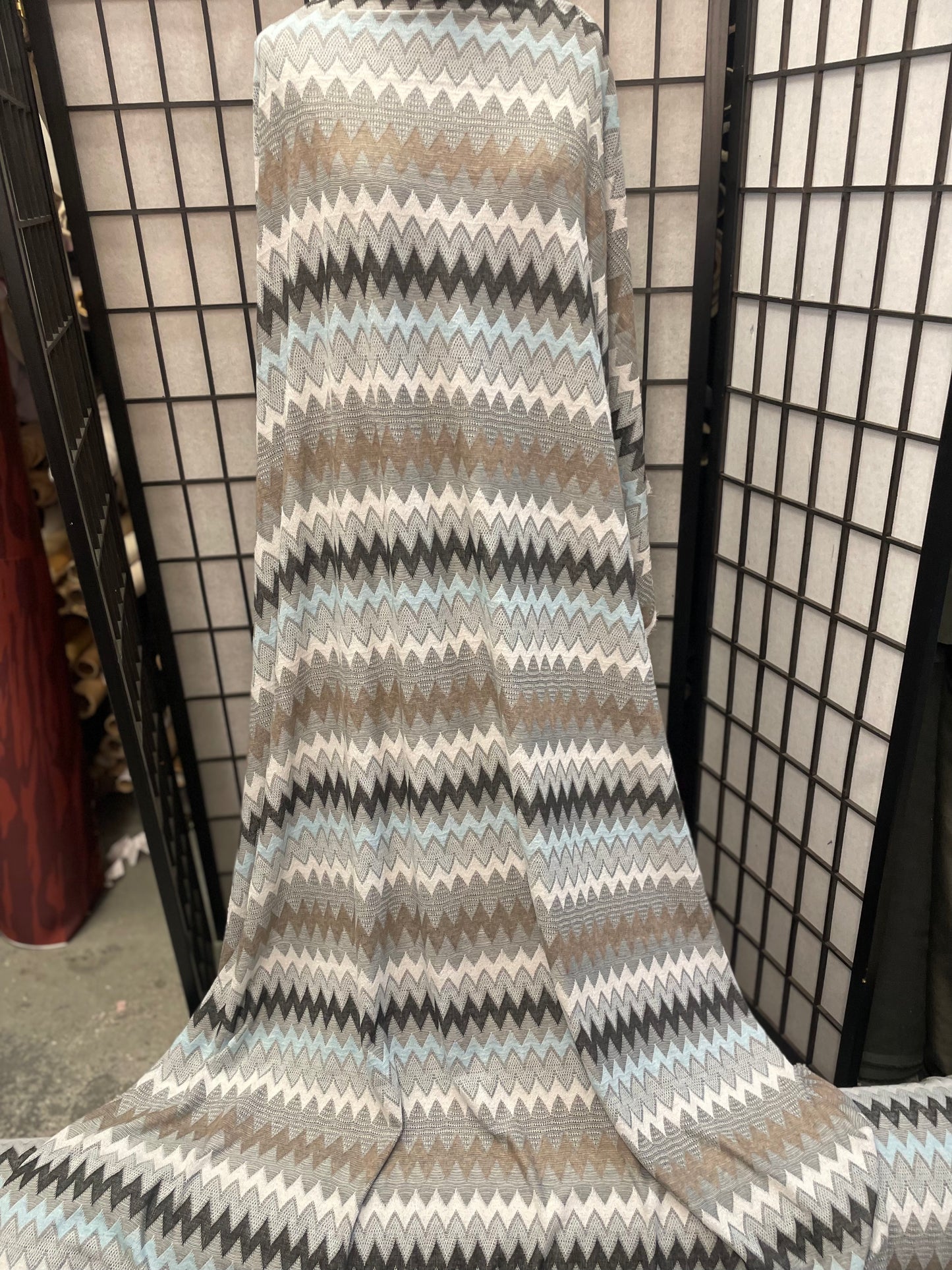 Chevron Poly Sweater Knit - Blue, Grey, White, Tan, Black