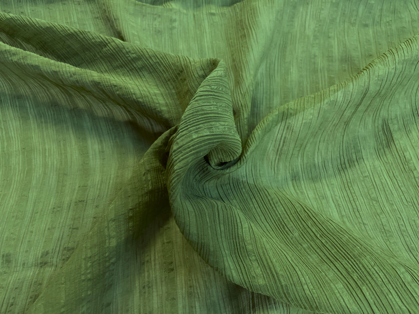 Pleated Stripe Silk Chiffon - Olive Green